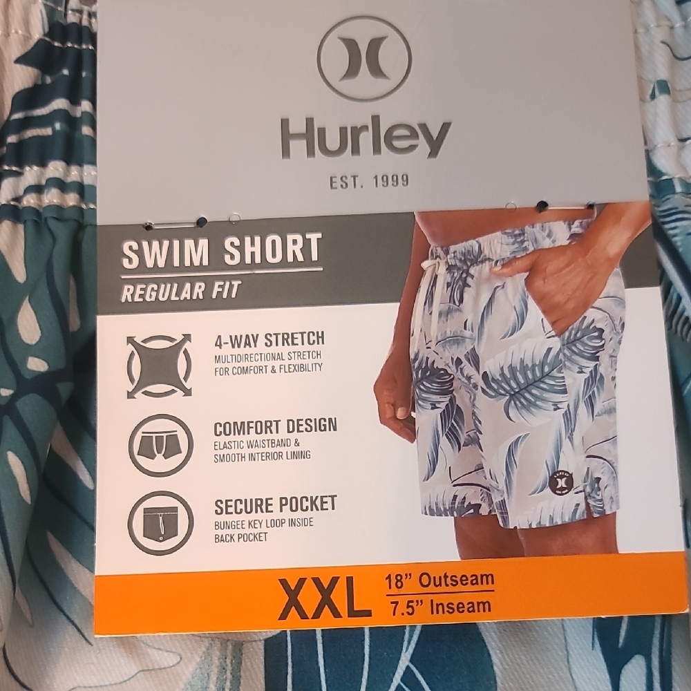 Hurley Leaf Pattern Swim Shorts - Green and Tan - Picture 2 of 4